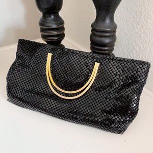 Vintage Ashley Moore Black Metal Mesh Purse Clutch Gold Handles